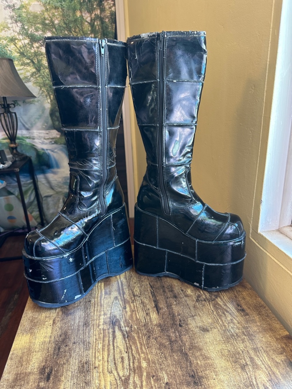 Demonia Super High Platform Black Knee High Boots rave edm edc festival heel